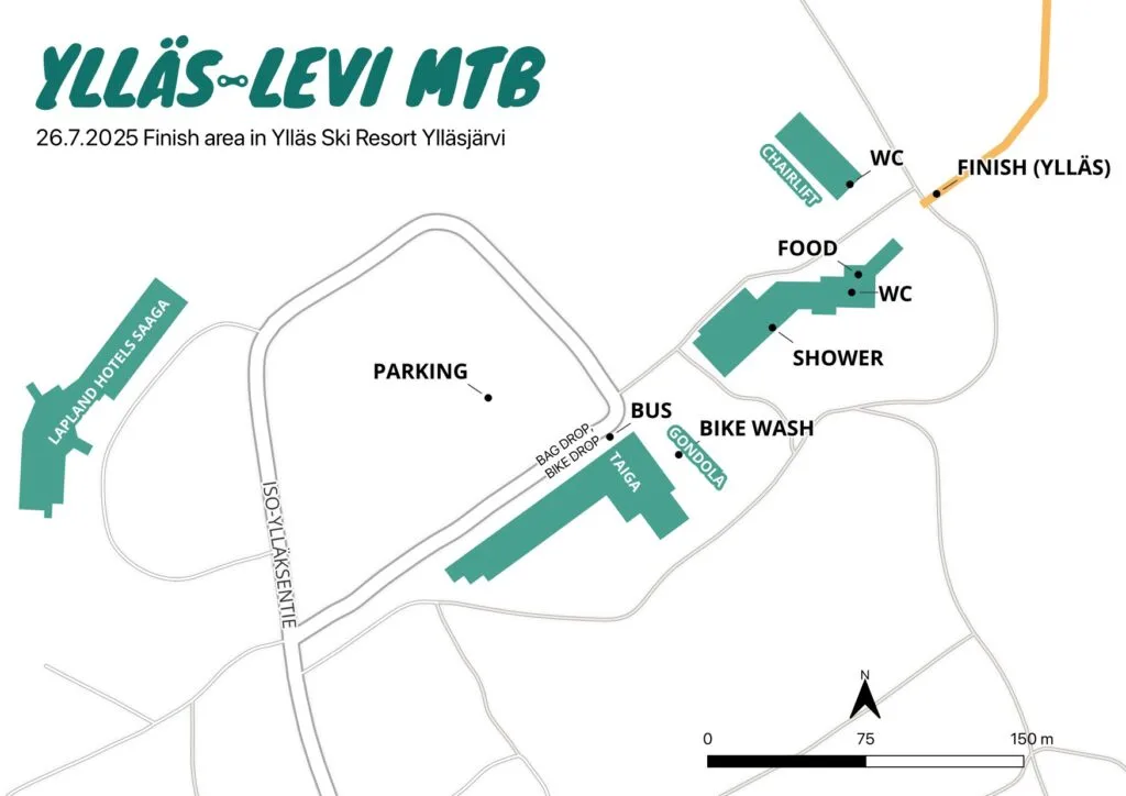 Ylläs-Levi MTB 26.7.2025 maalialueen kartta, toiminnot Ylläs Ski Resort Ylläsjärvellä